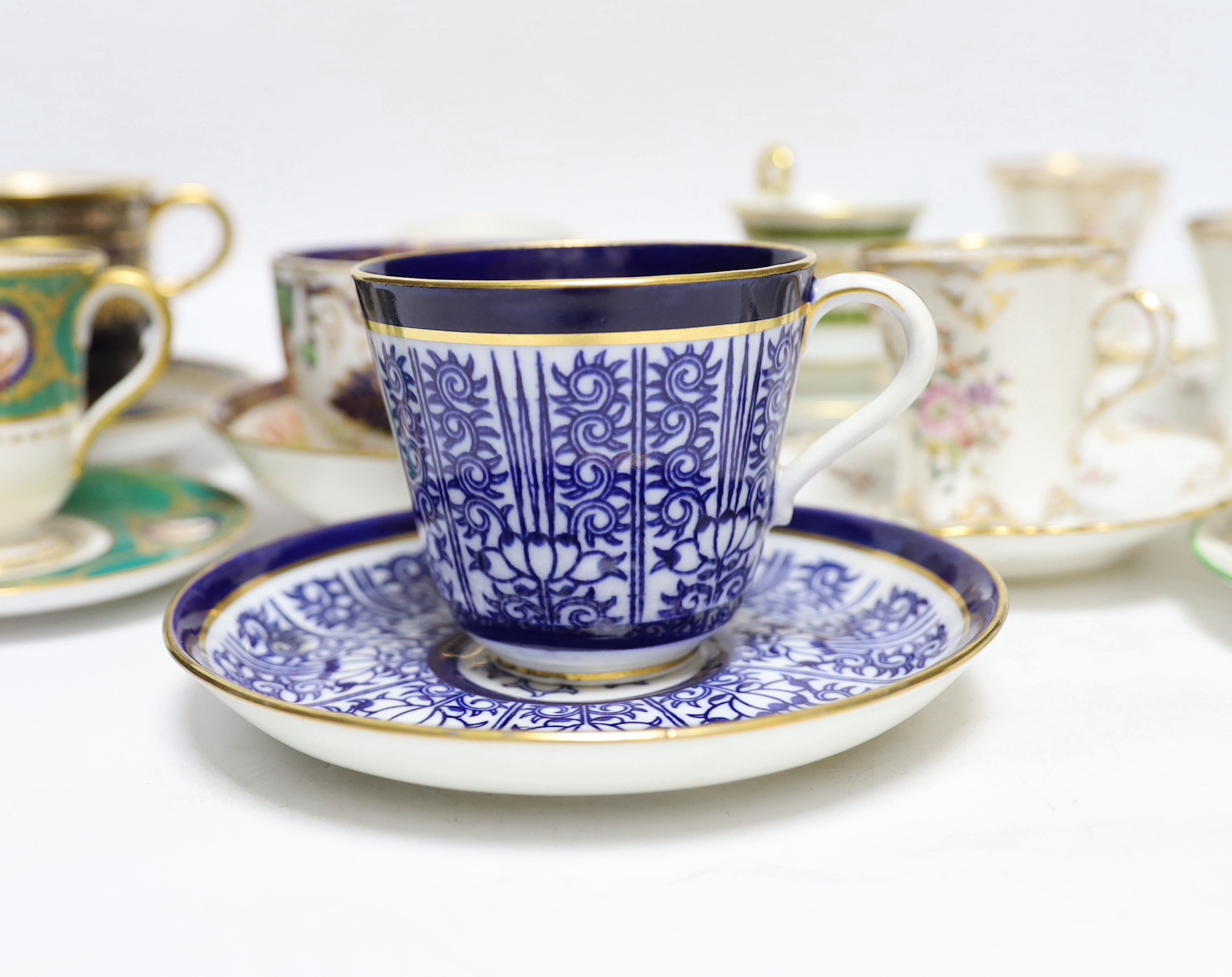 A group of 19th century and later cups and saucers including a Royal Yacht example